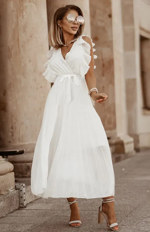 Slim Fit Lotus Leaf Sleeve Chiffon Dress