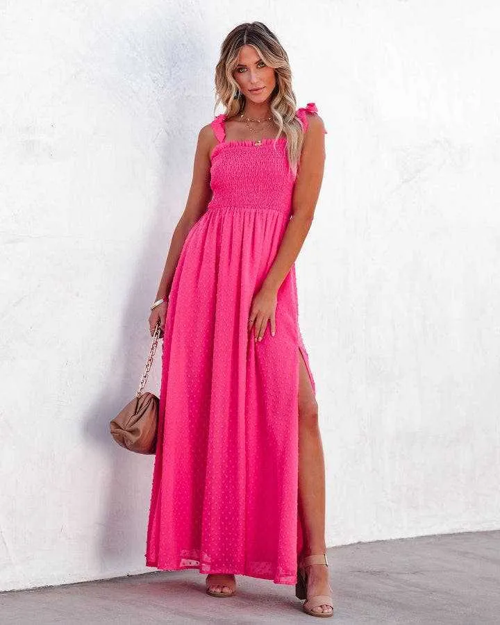 Spaghetti Strap Chiffon Maxi Vacation Dress