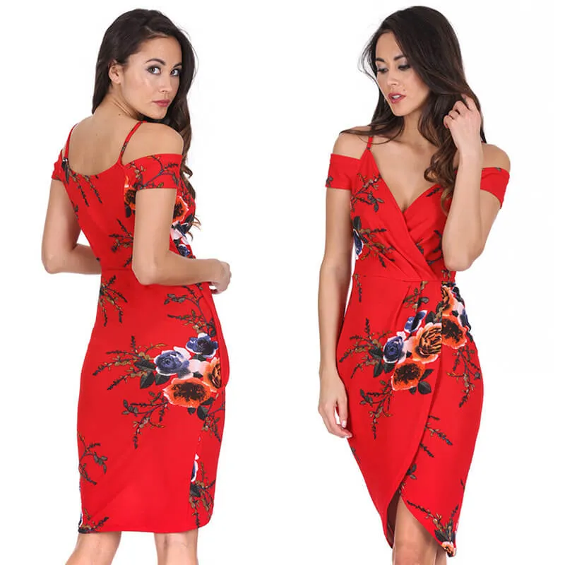 Spaghetti Straps Deep V-neck Split Print Long Dress