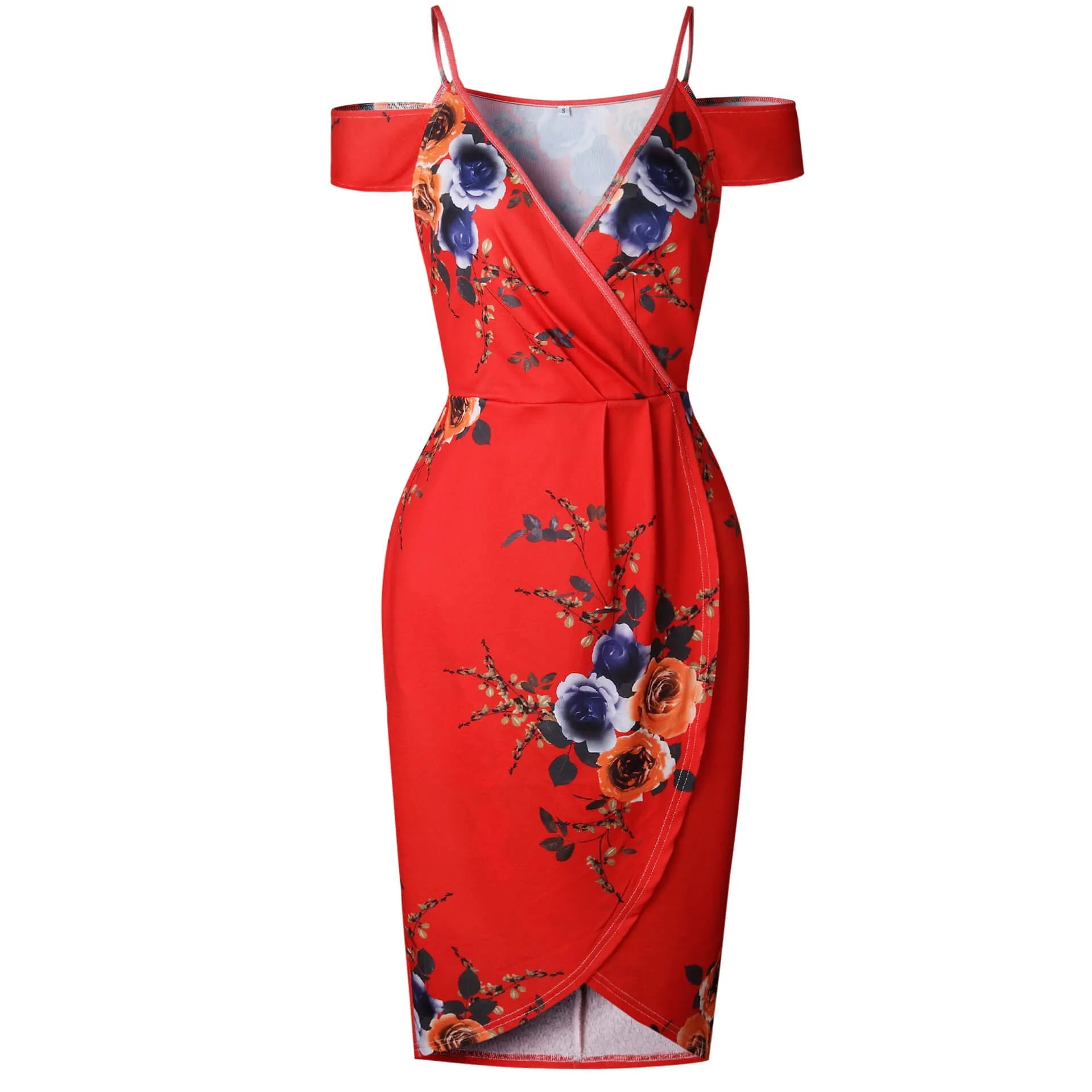 Spaghetti Straps Deep V-neck Split Print Long Dress