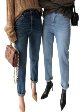 Stylish Streetwear Vintage Women's Denim Blue Jeans - Autumn Winter High Waist Loose Trousers - Straight Leg Jeans Pants