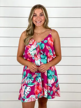 Take Me to Tahiti Tropical Print Dress