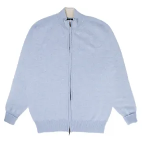 The Barra 4ply Full Zip Cashmere Cardigan - Atollo Blue / White Undyed