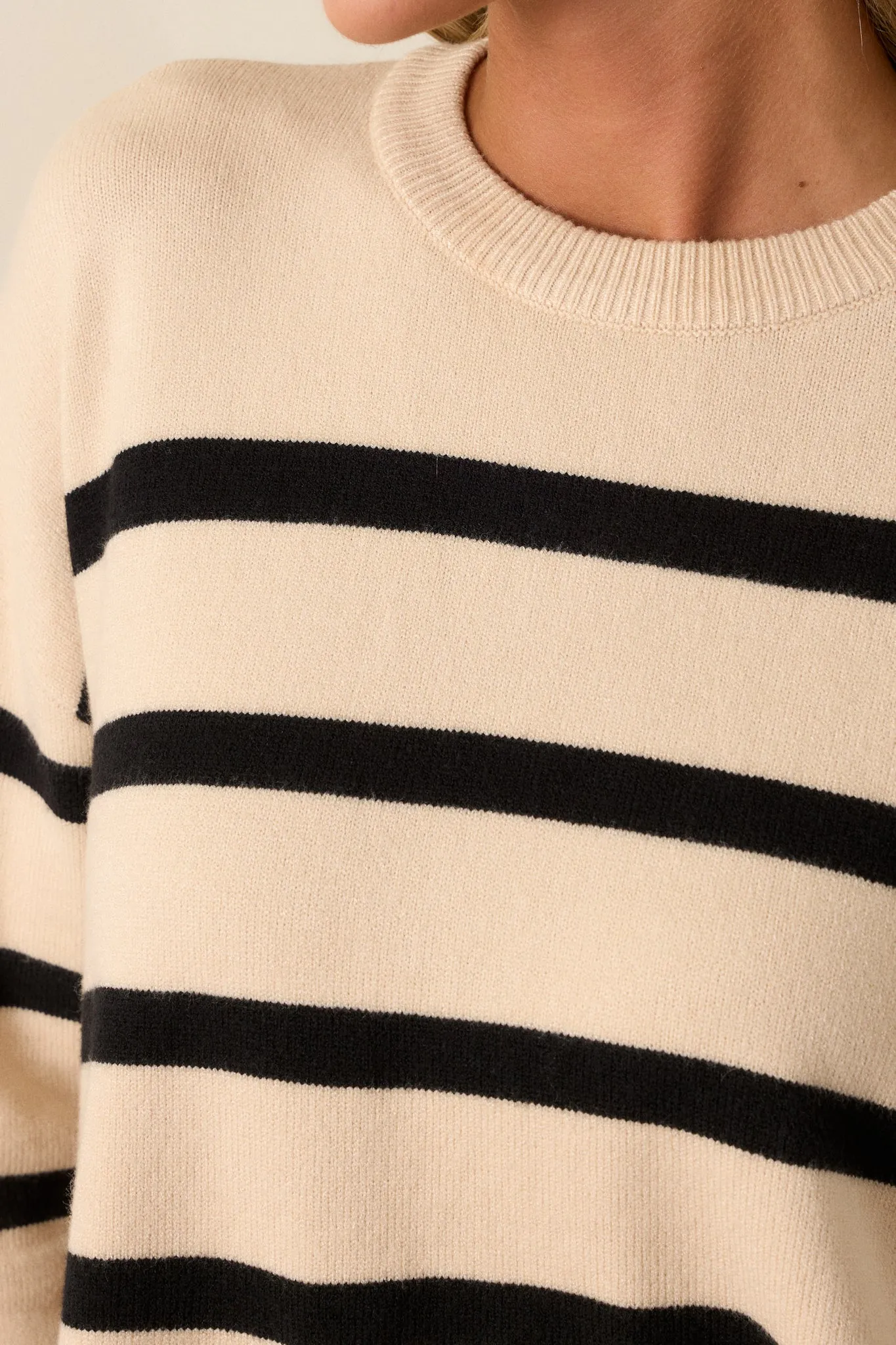 Time to Unwind Beige Stripe Knit Sweater