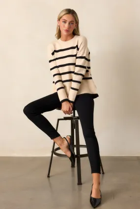 Time to Unwind Beige Stripe Knit Sweater