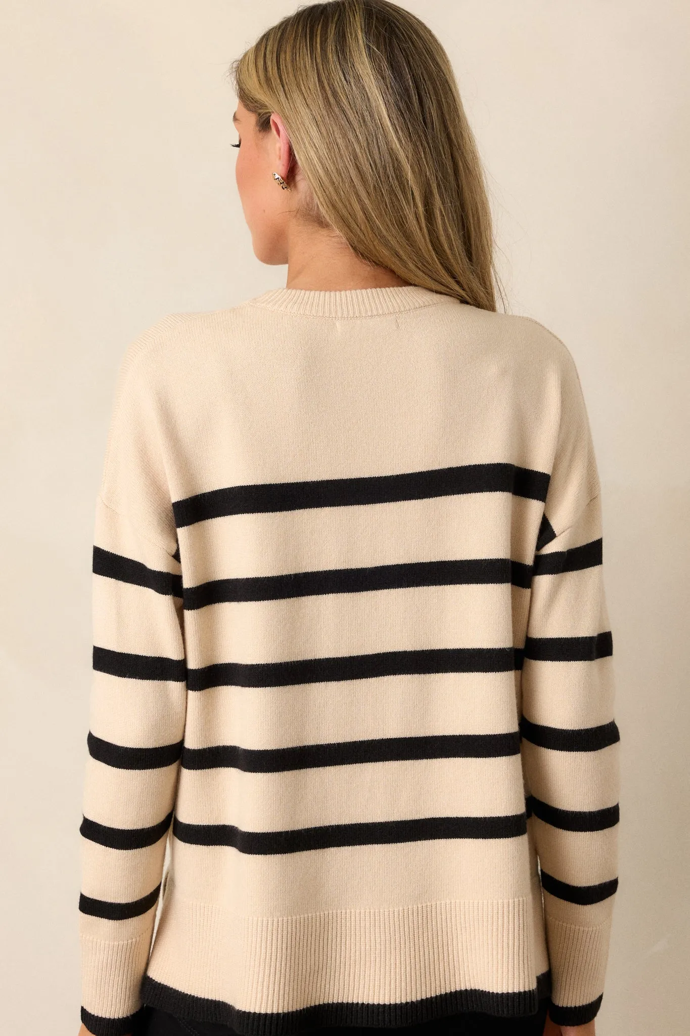 Time to Unwind Beige Stripe Knit Sweater