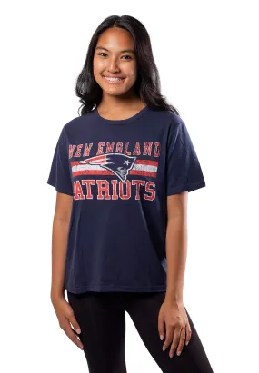 Ultra Game NFL Official Women's Distressed Graphics Super Soft Crew Neck T-Shirt, New England Patriots, Team Color|New England Patriots