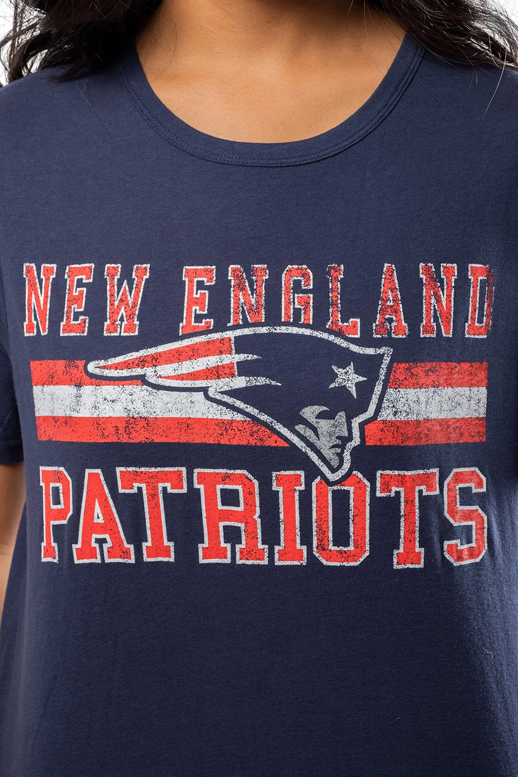 Ultra Game NFL Official Women's Distressed Graphics Super Soft Crew Neck T-Shirt, New England Patriots, Team Color|New England Patriots