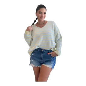 V-Neck Long Sleeve Stripe Sweater Top