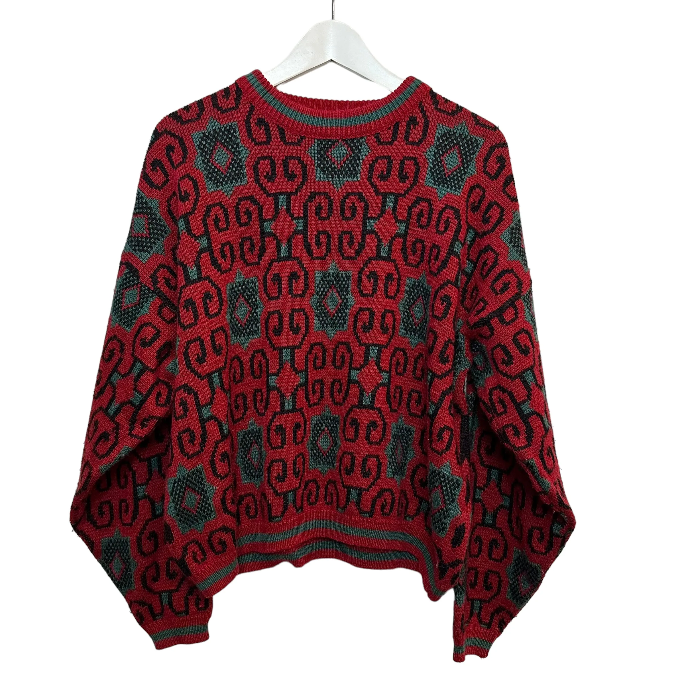 Vintage 80s Saturdays Generation Sweater Crewneck Pullover Red Green Geometric Medium