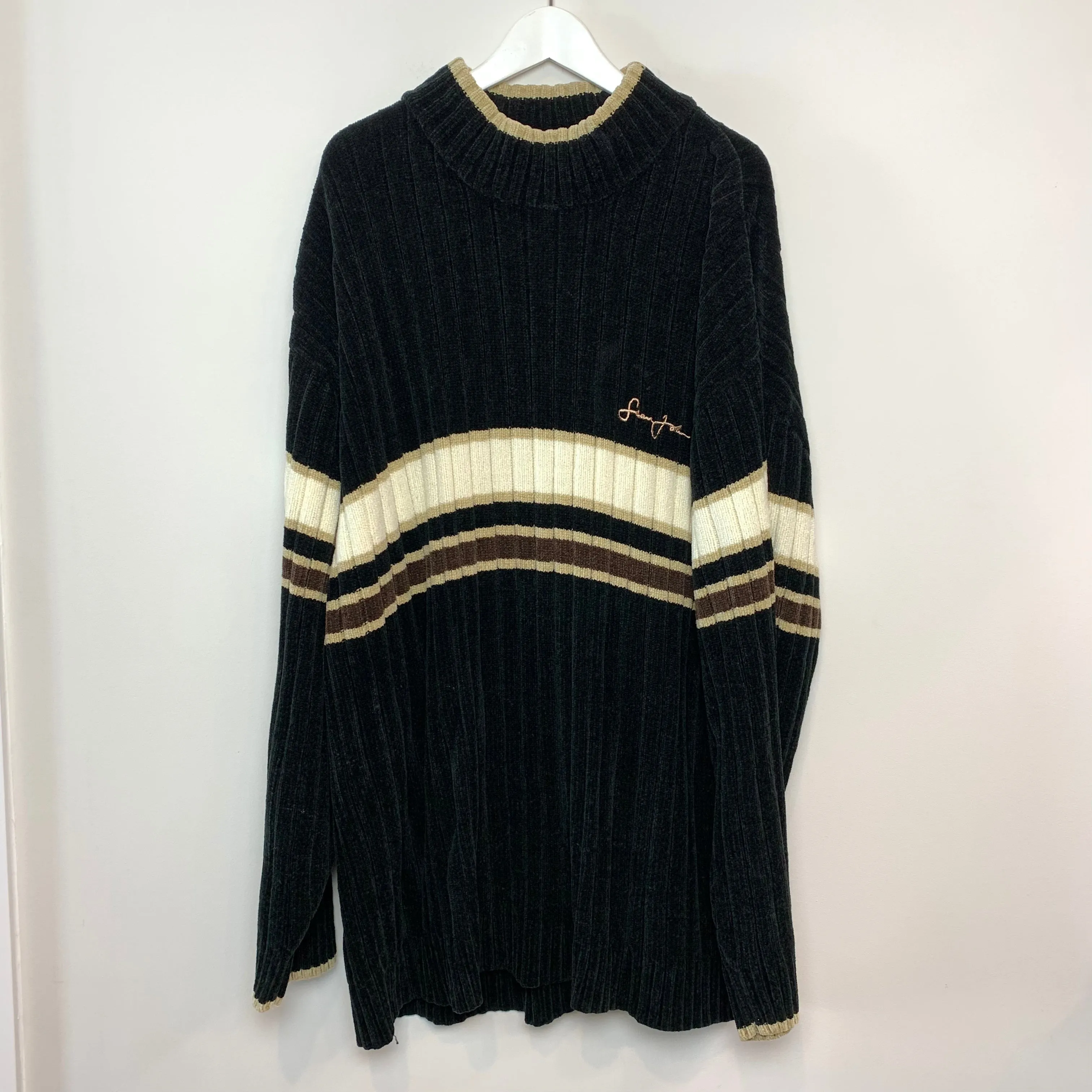 Vintage 90s Sean John Mock Neck Sweater with Single Stripe XXXL