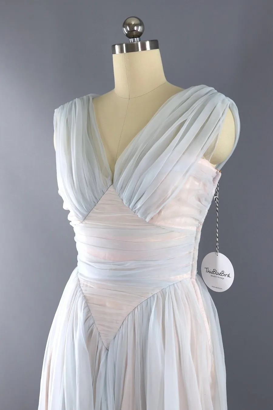 Vintage Pastel Blue Chiffon Gown