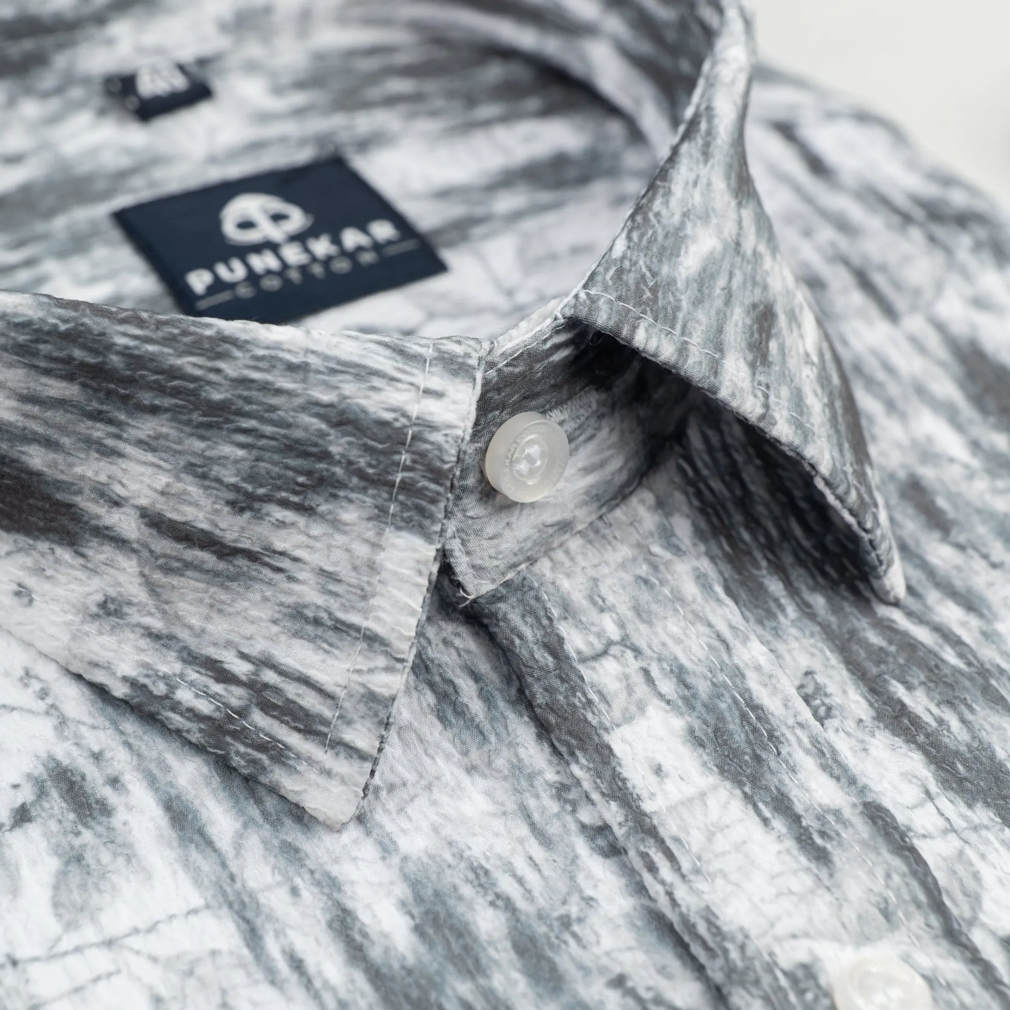 White Greenish Color Leaf Printed Popcorn Shirt For Men