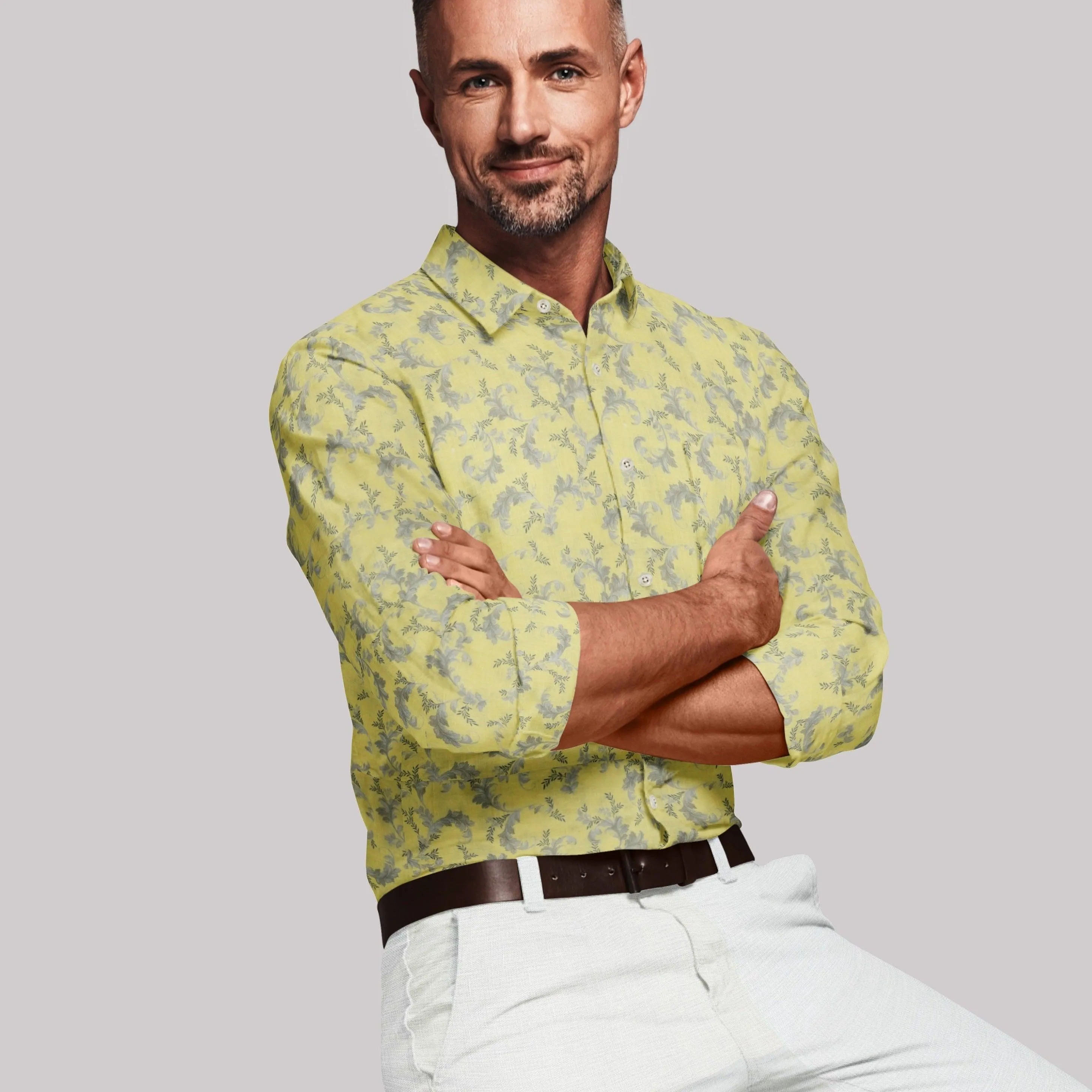 Yellow Linen Printed Shirt CAMDEN