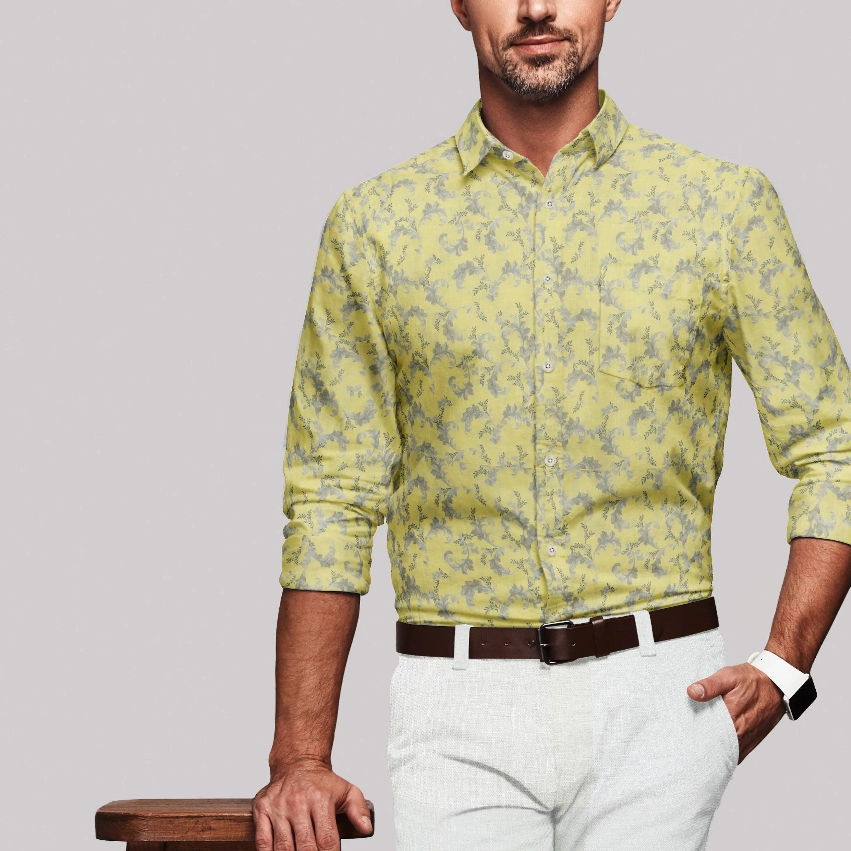 Yellow Linen Printed Shirt CAMDEN