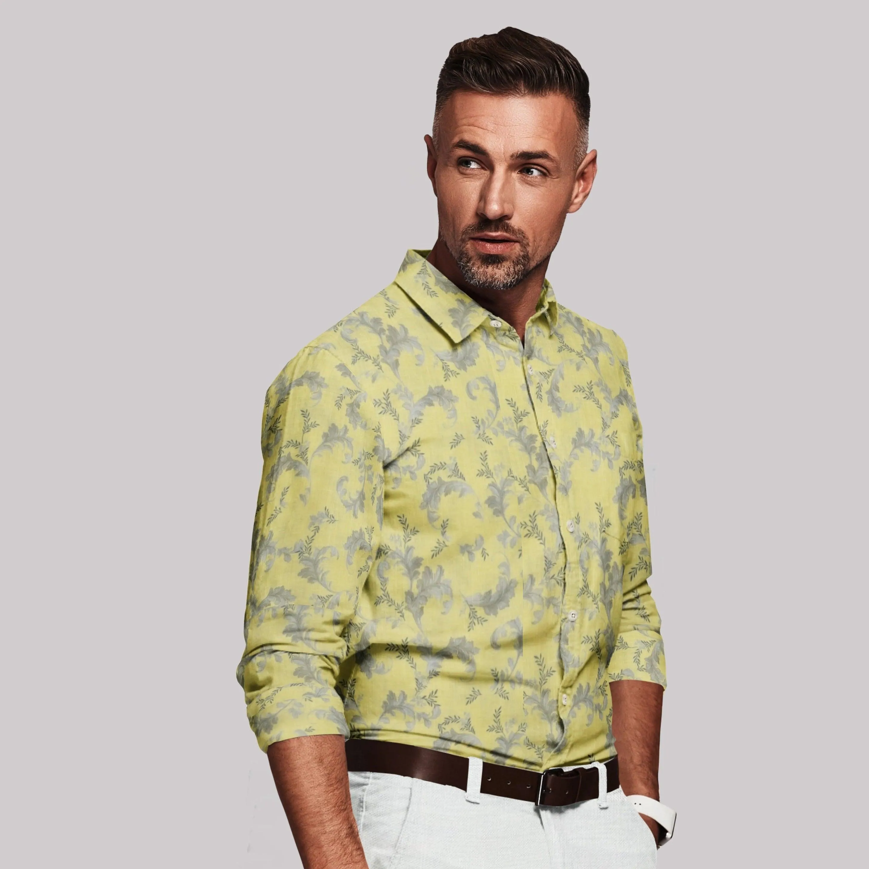 Yellow Linen Printed Shirt CAMDEN